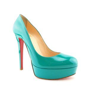 CHRISTIAN LOUBOUTIN Turquoise Aqua Blue Patent Leather Platform Heel Pumps 36